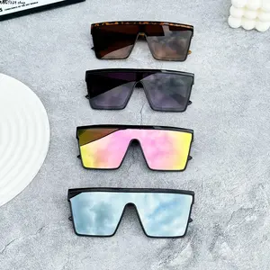 4 Pack Oversized Shield Sunglasses, UV400 Protection Flat Top Square Shades, Fashion Mirror Lens Eyewear for Men Women, Streetwear Style