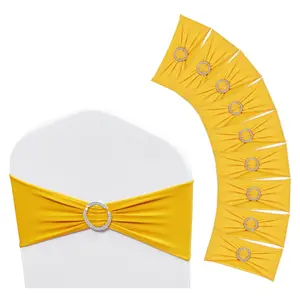 Stretch Spandex Chair Sashes, Chair Slipcovers, And Stretch Chair Sash With Round Buckle, Elastic Chair Bands For Wedding, Holiday, Banquet, And Party Decor, 100 PCS Golden Yellow, Durable Satin Finish