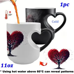 1pc Love Tree Pattern Magic Temperature-Changing Ceramic Beverage Mug, Stylish Drinkware, Transforming from Hot to Cold Drinks, White cup body and heart-shaped petal design, Making It a Gift for birthday, Valentine'S Day, Christmas