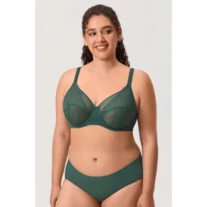 DELIMIRA Women's Lace Full Coverage Bra Plus Size Underwire Unlined Sheer Mesh Sexy No Padding Bras