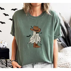 Mini Cowboy Ghost, Funny, Retro, Aesthetic, Vintage, Comfort Colors Tshirt, Women's Crew Neck, Crewneck