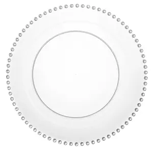 Clear and Silver Round Plastic Plates 10 Count - Beaded