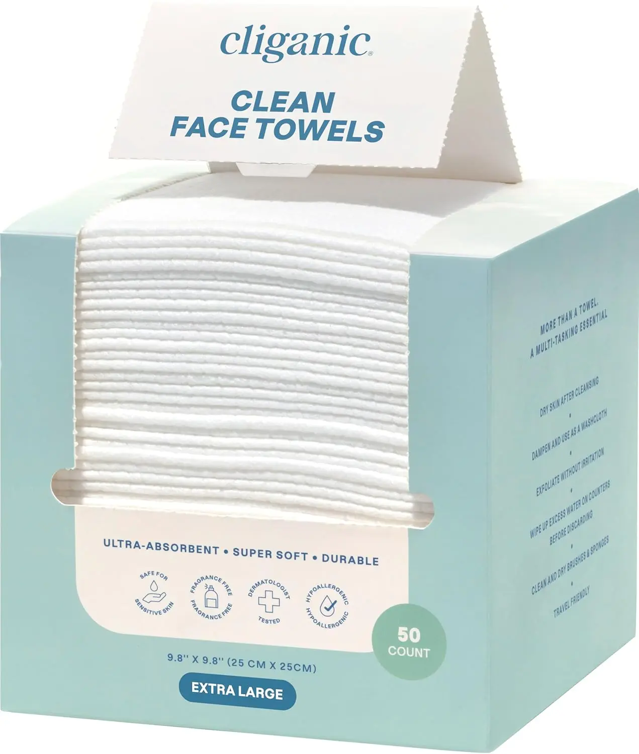 Clean Face Towels XL, Disposable, Ultra-Absorbent, Hypoallergenic & Soft - Makeup Remover Dry Wipes, Pamper Your Face, Feel Fresh & Radiant, Hygienic Towelettes, for All in Types (50 Ct)