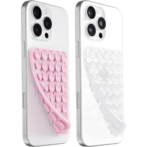 2 Pack Double Sided Silicone Suction Cup Phone Case Mount, Hands-Free Strong Grip Silicon Phone Holder for Selfies and Videos, Non Slip Phone Accessories (LightPink&Translucent)