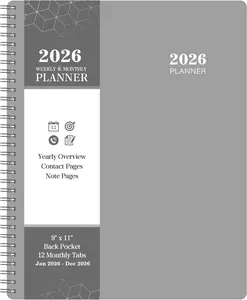 2026 Planner - Weekly and Monthly Planner 2026, 9  11, from JAN. 2026 to DEC. 2026, Inner Pocket,  Paper, -wire Binding, Make Life Productive - Gray