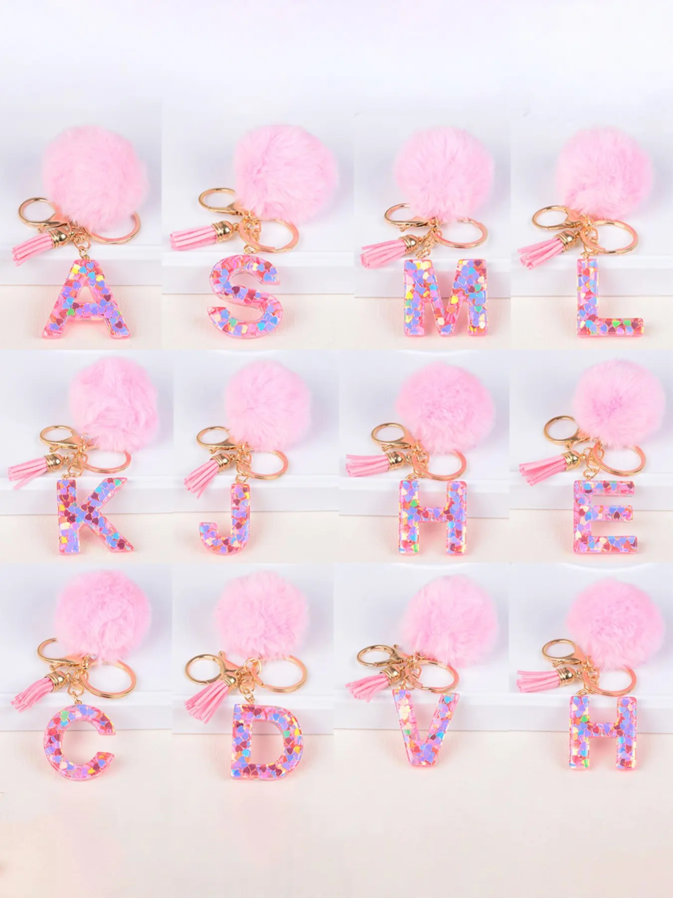 Women's Faux Fur Letter Fuzzy Keychain For Bags A-Z Initials Metal Crystal Drip Glitter Stone Gold Foil Capital Charm Bag Purse Gift Pendant Keychains Cute
