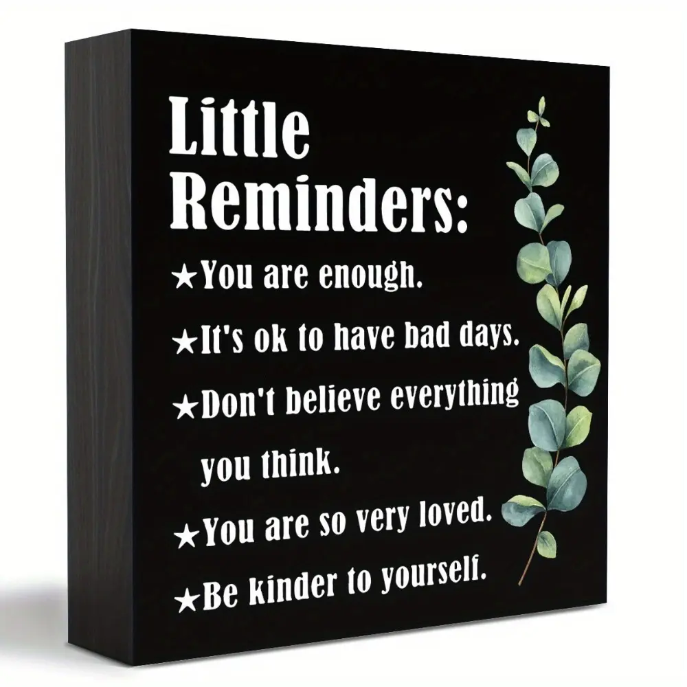 Little Reminders Wood Self Care Wall Decor Plaque - Inspirational "You Are Enough" Affirmation Quote Desk Decor, Uplifting Gift for Office, Bedroom