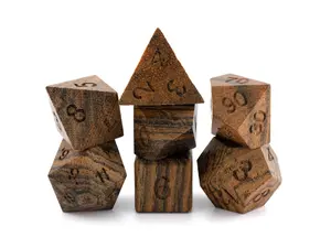 Sandalwood DnD Dice Set: 7-Piece Golden Wood RPG Dice