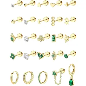 YADOCA 25 PCS Earrings for Women Hypoallergenic Surgical Steel Earrings for Sensitive Ears 20G Small Stainless Steel Flatback Stud Hoop Cartilage Earring Set for Multiple Piercing Helix/Tragus/Conch