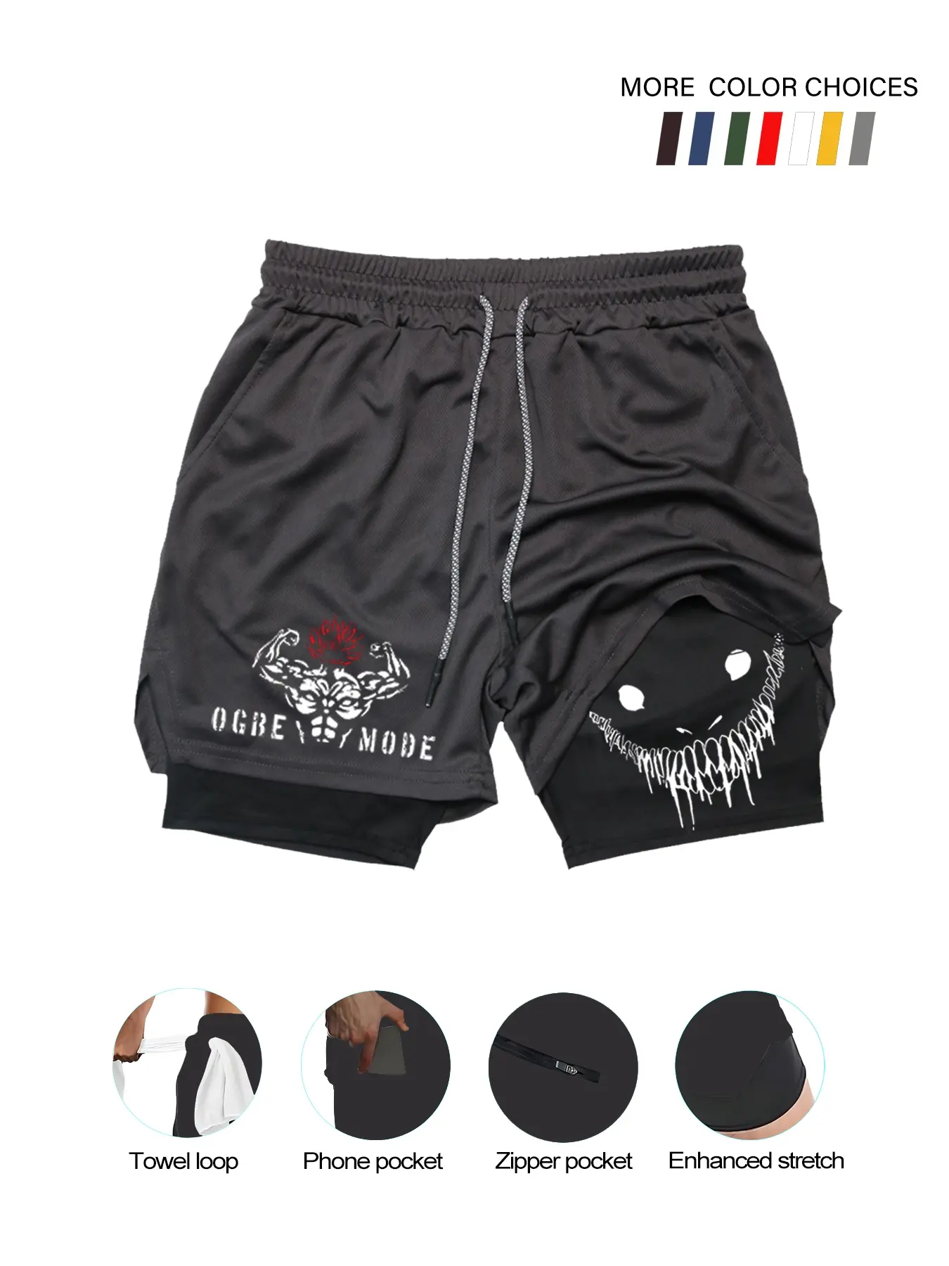 Men's Sporty Multi-Pocket Two-In-One Shorts, Fitted Polyester Fabric, Fall & Winter Casual Running Fitness Wear, Indoor Outdoor Use, Breathable Stretchy Shorts