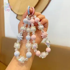 Candy-Colored Cartoon Beaded Phone Chain, Short Anti-Drop Wrist Strap, Cute Pastel Mobile Smartphone Cellphone Tech Accessories Charm for Women (Sports & Outdoor Camping Hiking Picnicware Companion)