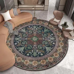 Round Vintage Pattern Floor Mat, Non-slip Washable Floor Carpet, Decorative Area Rug for Home Living Room Bedroom, Round Floral Rug