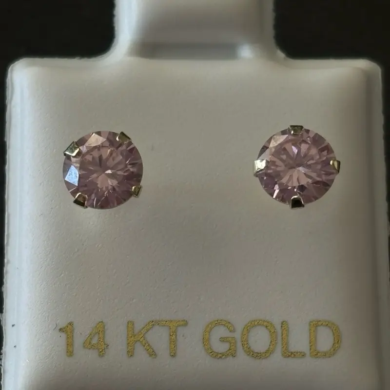 Aretes de oro 14 k zirconia rosa