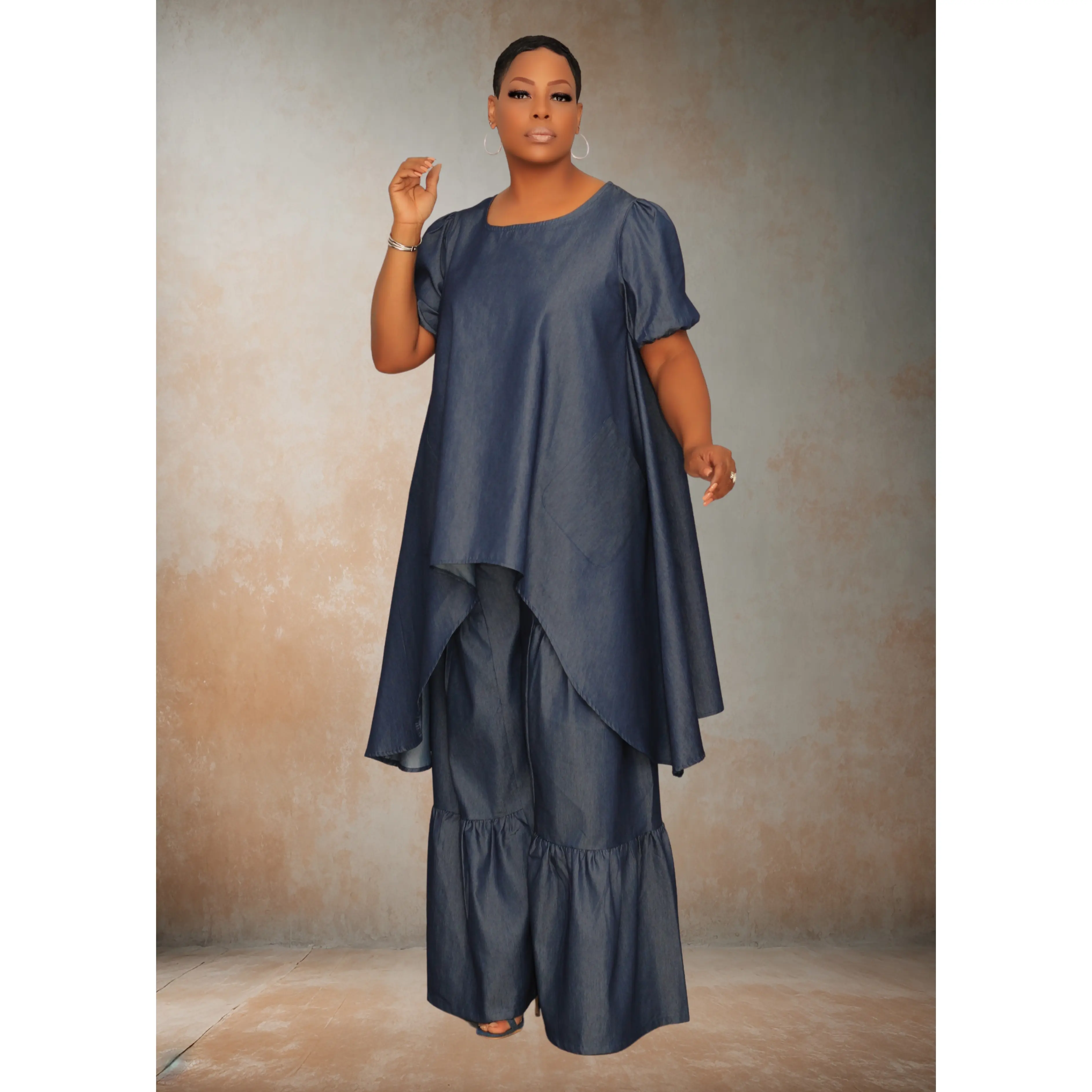 Estella Wide Leg Pants Set (Denim)