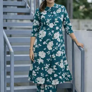 Women's Plus Size Viscose Cord 2-Piece Casual Fashion Set - Round Neck Top & Pants, Sizes 44-48, Comfortable Fabric, Floral Design, 2 Pockets, for Everyday Casual Wear