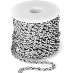 [33FT] Stainless Steel Rope Chain, 4mm Width 304 Stainless Steel Rope Chains Roll Bulk for  Making