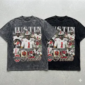 JUSTIN FIELDS - OSU TEE Print Short Sleeve T-Shirt Menswear Top Crewneck Underwear Tshirt Streetwear Man Tropical Shortsleeve Round Neck halloween t-shirt