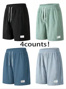 Men's Solid Color Plain Letter Patched Drawstring Waist Shorts, Casual Fitted Regular Fit Elastic Waist Pocket Shorts for Summer, Men's Bottoms for Daily Wear Menswear