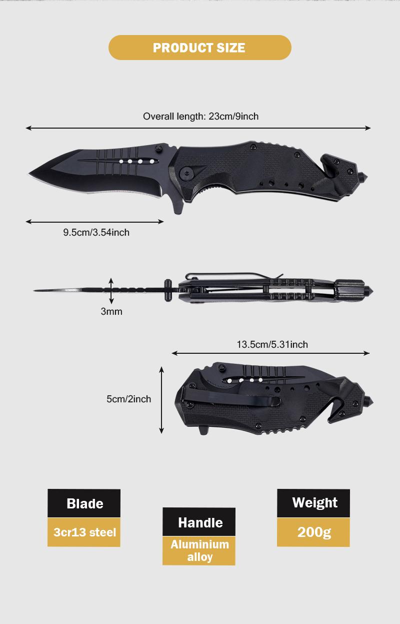 EDC multifunctional tactical outdoor folding knife with a G10 ergonomic handle; convenient pocket/belt clip for easy carry; outdoor cutting tool designed specifically for climbing and fishing; an essential item for camping and hiking.