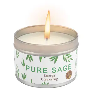 Long Lasting Pure White Sage Candle - 4.4 Oz - 25 Hour Burn Time - Organic, All Natural, Soy Candle to Cleanse Your Home & Calm, Soothe, Use with Sage Smudge Kit - Spiritual