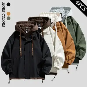 Men's multi-color splicing fake two-piece pocket long sleeved lace up hooded jacket, suitable for commuting, outdoor activities, and sportswear. It is a must-have thick jacket for autumn and winter.RAIMENTRY