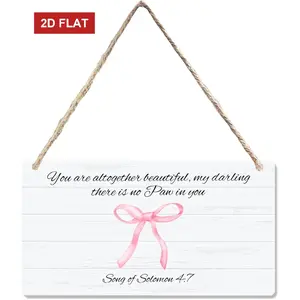 Christian Bible Verse Trendy Pink Bow Wooden Sign, Cute Inspirational Scripture Religious Decorations for Girl Bedroom Hanging Sign Wall Decor, Coquette College Style Door Decor  3.93x7.87inch