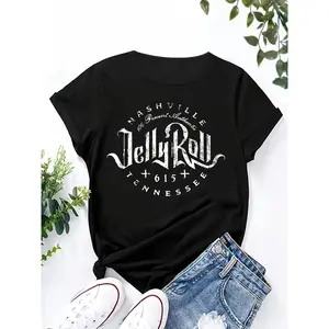 Womens Plus Size Nashville Music City Graphic Tee - Made from a Soft, Medium-Stretch 95% Polyester 5% Spandex Knit (170GSM) for Summer Comfort. Features a Casual Round Neck & Short Sleeves. The Perfect Concert-Ready Top for Country Music Fans, Festivals,