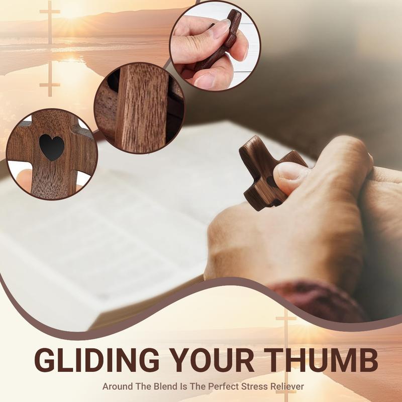 3/6/20Pcs Wooden Cross Bulk Worry Cross Handcrafted Solid Walnut Pocket Cross My Heart Prayer Stress Relief Christian Faith Encouragement Pocket Prayer Gifts for Church Easter Religious Sharing