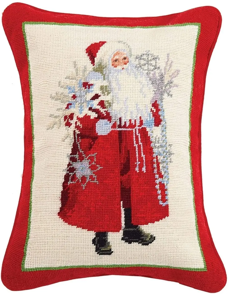 Peking Handicraft 31LH77C18OB 14 x 18 in. Snowflakes & Scarlet Santa Needlepoint Pillow