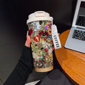 Abstract Heart Angel Texture Coffee Cup, Portable Dual Drink Insulated Tumbler, Keeps Hot/cold, Stylish, Office, Travel, Sports Essential