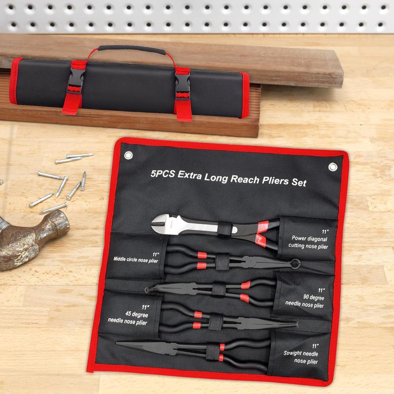 11" Long Reach Nose PLIER Set 9PC Extra Long Mechanics Hose Ring Pliers - View #3