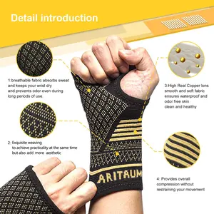ARITAUM Copper Compression Arthritis Gloves Fingerless for Men & Women Carpal Tunnel Pain Relief Hand Support Wrist Brace for Rheumatoid Tendonitis Swelling Crocheting Typing