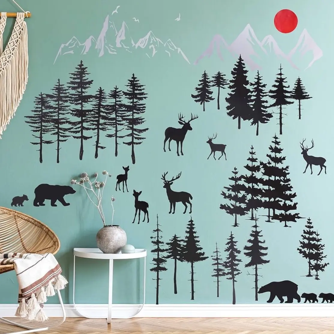 Dear Forest Bear Wall Decals Stickers for Kids' Nursery Room Decor - Set of 3 Sheets