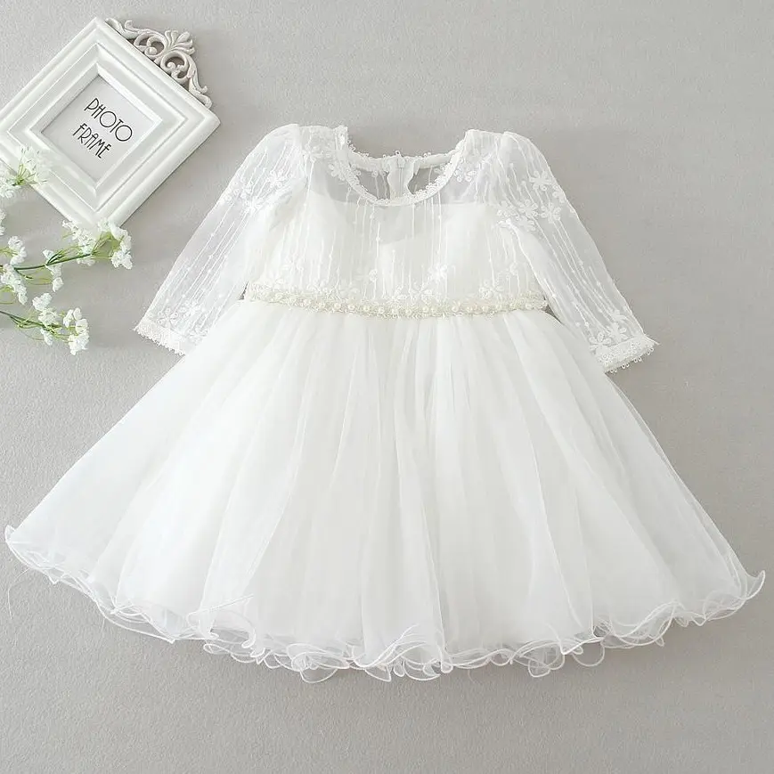 Baby Flower Girl Dress Princess Baptism Christening Wedding Birthday Tulle Dresses for Newborn Baby Girls Outfit Embroidered Lace Formal Gown