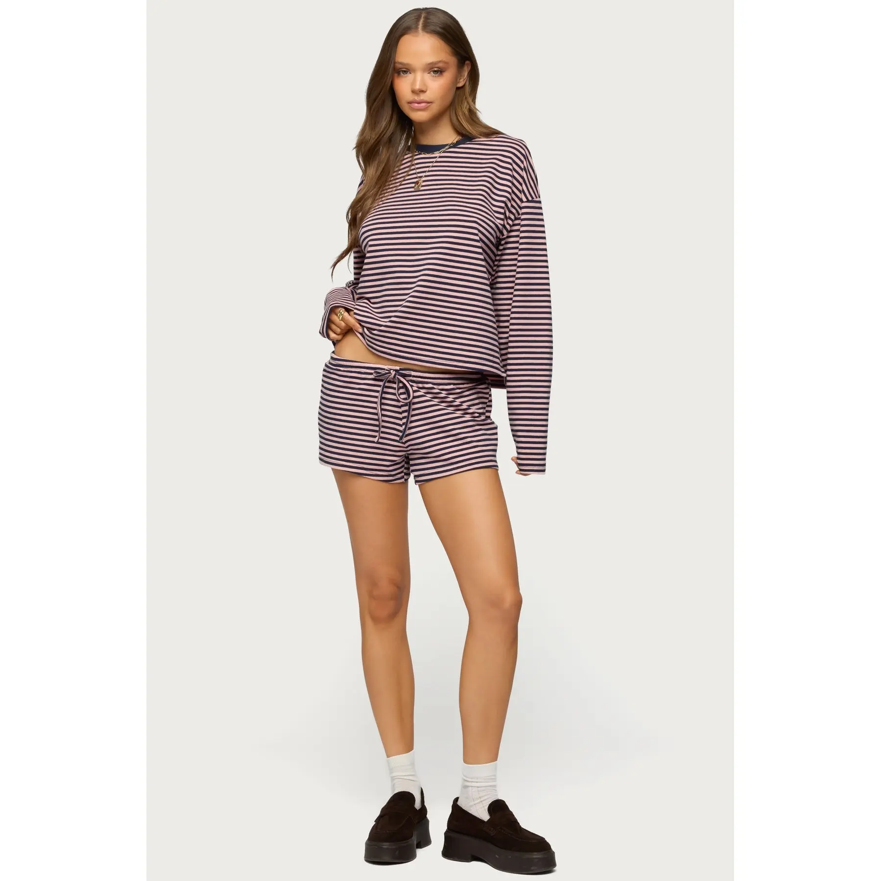 Jainee Striped Drawstring Shorts Jainee Striped Drawstring Shorts