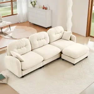 L Shaped Modular Sectional Sofa with Ottoman, Luxurious Chenille Fabric and Tufted Cushion Backrest, Ergonomic Deep Seat Couch Easy Assembly for Living Room, Bedroom, Apartment Reading Nook