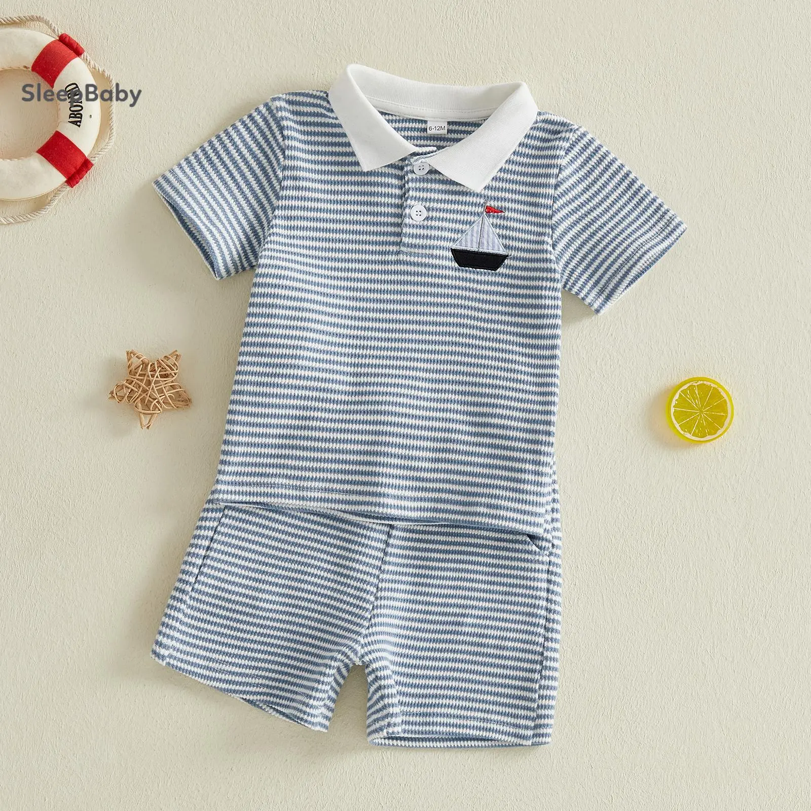 Toddler's 2-Piece Clothes Set, Casual Preppy Outfit with Embroidery featuring a Turn-Down Neck Button-Down Top and Matching Bottoms, Stripped, 1 Set, 2 Pcs Set