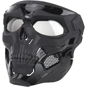Full Face Adjustable Protective Tactical Skeleton Airsoft Mask with Goggles for Halloween Paintball Game Cosplay Party Movie Props Outdoor Activities, Black