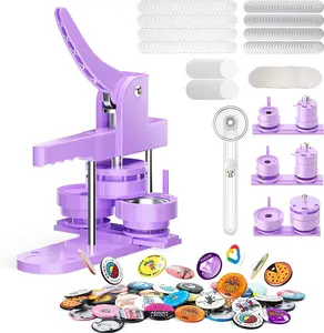 300 count Button Pin Maker Machine Multiple Sizes 1''+1.25''+2.25'' Badge Button Press Machine W/Metal Pinback Button Refills & 3 Button Making Dies & 3 count Circle  - Pin Press Kit for DIY Button