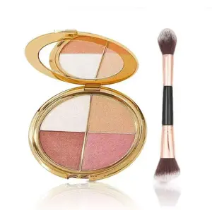 Glowjiu 4-in-1 Glow Palette & Brush SetMulti-Use Highlighter Blush EyeshadowforEffortless Radiance