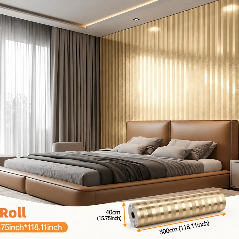 Mirror Gold 3D Metal Self-Adhesive Reflective Stripe - PVC Durable Finish, Easy Peel-Stick & Remove, 15.7in x 118.1in Adhesive Film Mirror Wall Stickers, Chic Home Decor for Bedroom & Unique Living Room Accent