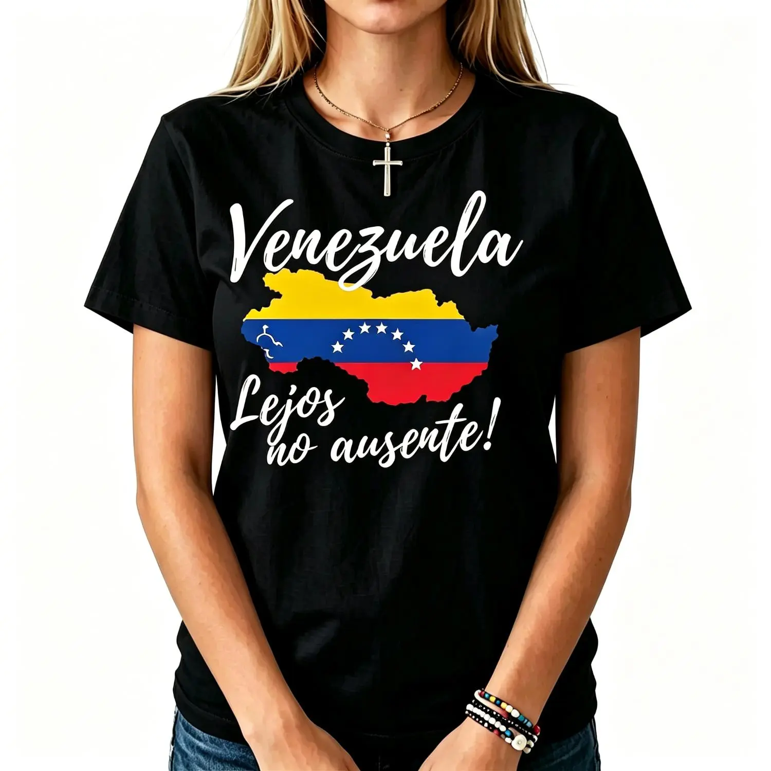 Women'S Venezuela Missing But Not Forgotten T-Shirt - Venezuelan Flag Colors And Map Outline Design, Short Sleeve Round Neck Casual Top