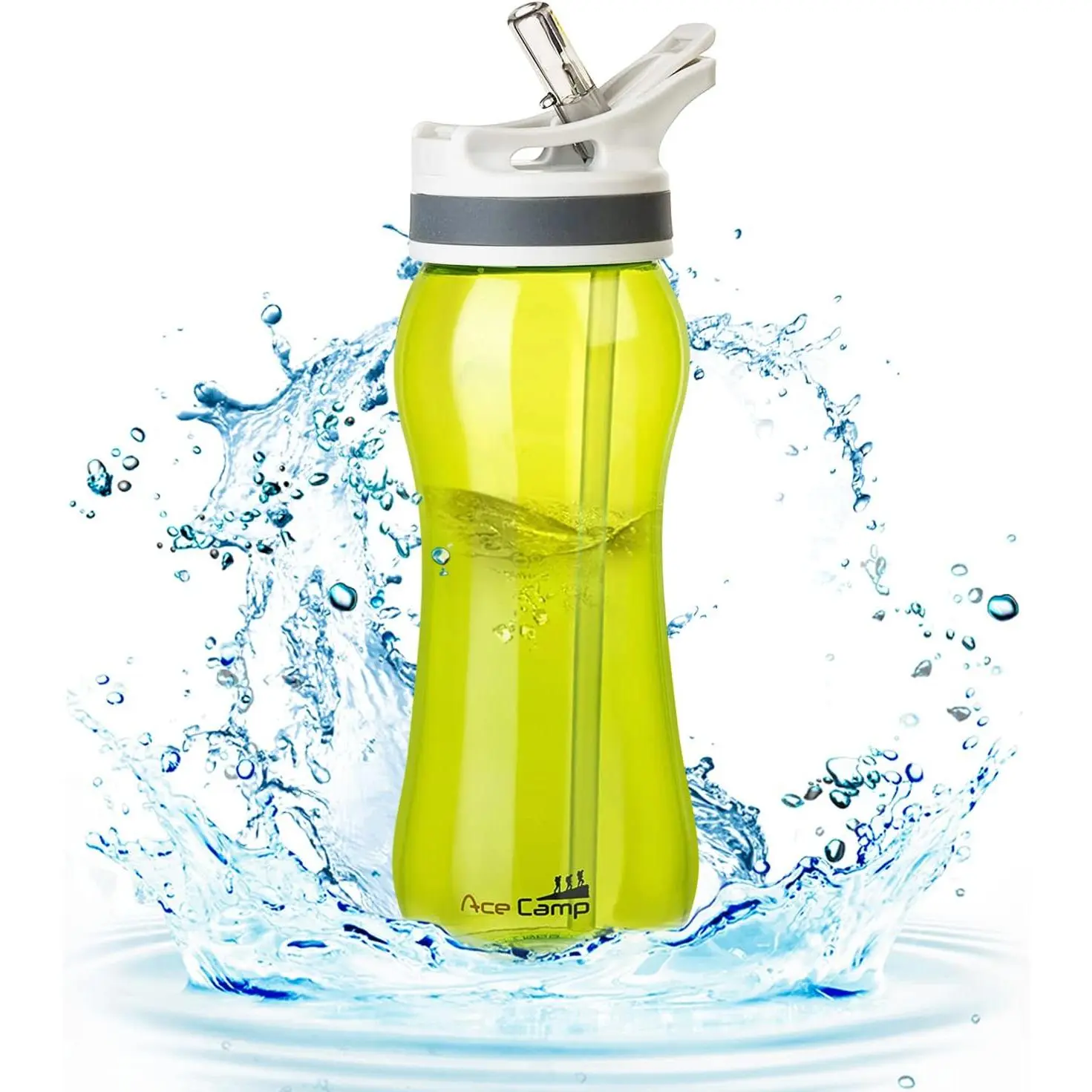 AceCamp 21oz Water Bottle with Straw Curved-Bottle Design Easy To Grip BPA Free Tritan Sports Fitness Bottle Leak-Proof Durable Green