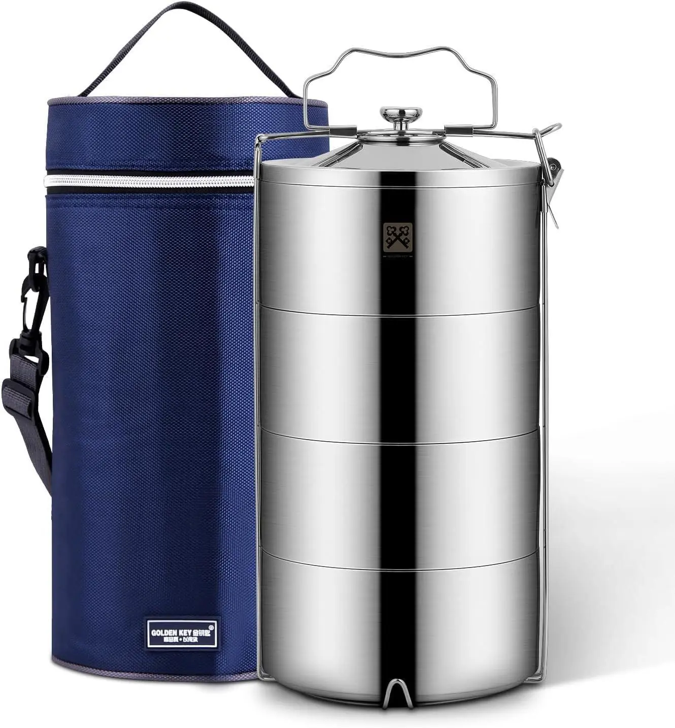 GOLDEN KEY Stainless Steel Stackable Bento Lunch Box for Adults - 4-Tier Stackable Food Container, 120oz/80oz Huge Capacity, Insulated Sturdy with Lunch Bag (Kitchenware Tableware)