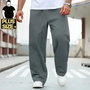 [Plus Size]  Men's Loose Fit Wide Leg Trousers – Casual Baggy Pants with Elastic Waist, Comfortable Streetwear for Big & Tall Men, Gray/Khaki (2XL-6XL)