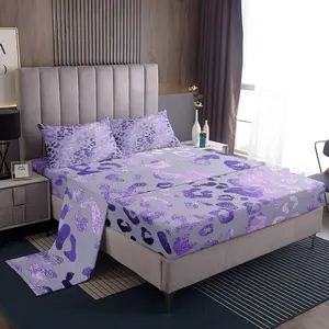 Purple Leopard Printed Sheet Set,Kids Purple Glitter Bed Sheets Set,Cheetah Printed Bedding Set for Boys Teens Sheets Soft Room Decor (1 Flat Sheet+1 Fitted Sheet )