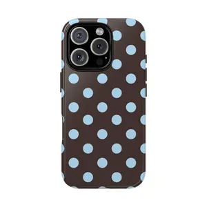 Brown And Blue Polka Dot Pattern Phone Case, IT Girl Aesthetic Girly Cute & Trendy Stylish Cool Girl Aesthetic Protective iPhone Case For IP 17 16 15 14 13 12 11 X