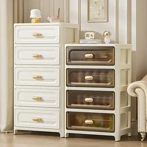 Children's drawer storage cabinet, multi-layer white transparent storage cabinet, gold knob design, suitable for use in bedrooms and game rooms, essential for children's storage without miscellaneous items