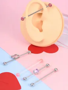 5pcs/set 14g Industrial Barbell Stainless Steel Cartilage Earrings Body Piercings Set CZ Industrial Earring Industrail Piercing 1 1/2"(38mm) Bar Length Valentine's Day Gift