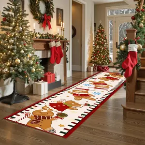 Christmas Decoration Long Rug, Happy Gingerbread Man Pattern, Soft Durable, Home Decor for Living Room Bedroom Dining Balcony, Home Decor Rugs